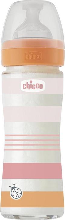 Chicco Baby bottle, glass, 0% BPA, 240 ml, physiological teat silicone, 1 hole, slow flow - ROSA (240 ml)