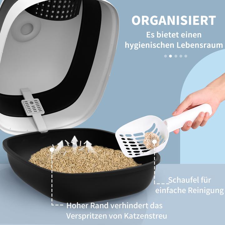 Actual product image PawHut Katzentoilette Kunststoff Weiss+Schwarz (Cat litter box closed)