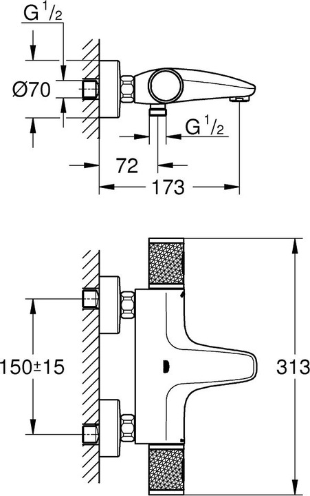 Actual product image Grohe Precision Feel Thermostat-Wannenarmatur, mit ProGrip-Griff, wassersparend, chrom