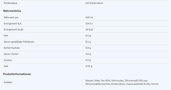 Nährwerte und Zutaten El Tony Mate (24 x 33 cl)