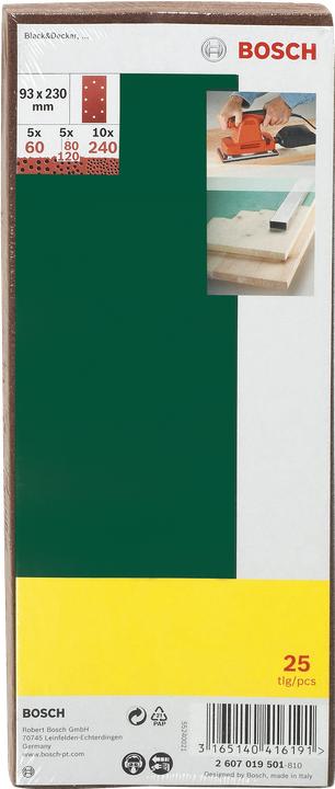 Produktbild Bosch Zubehör Schleifblatt-Set für Schwingschleifer, 25-teilig, 8 Löcher, 93 x 230 mm, 240 (240)