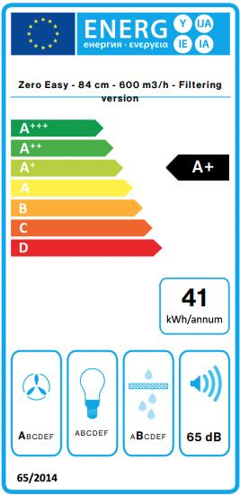 Energie-Label Falmec Induktionskochfeld mit Dunstabzug Zero Easy 84 Schwarz (84.40 cm, Glaskeramik Kochfeld)
