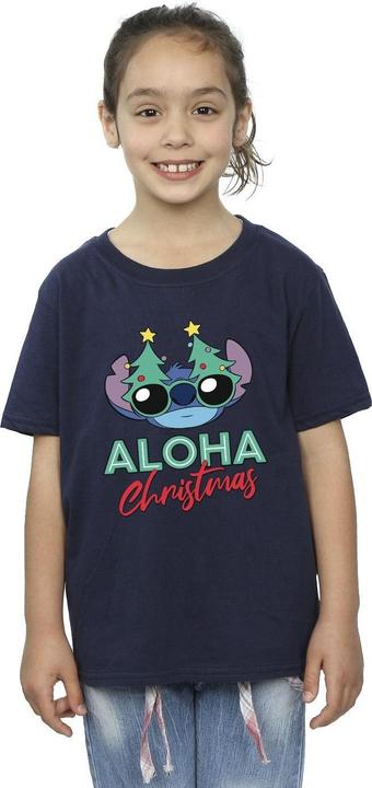 Actual product image Disney Girls Lilo And Stitch Christmas Tree Shades Cotton T-Shirt (104)