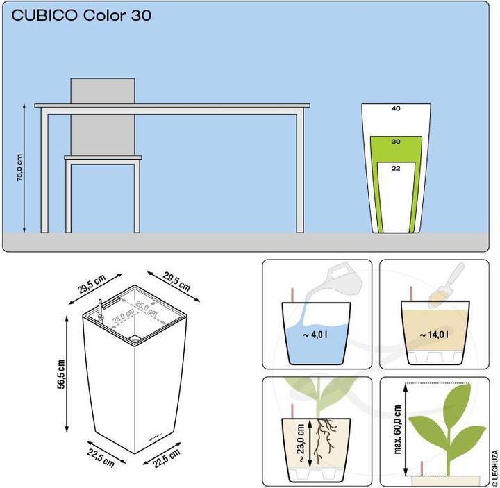 Actual product image Lechuza Flowerpot Cubico Color 30 (30 x 30 x 56.50 cm)