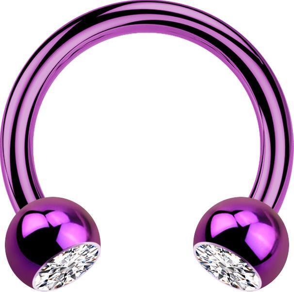 Actual product image Star Piercing Micro Circular Barbell violet with two silver crystal balls (without brass, Titanium G23)
