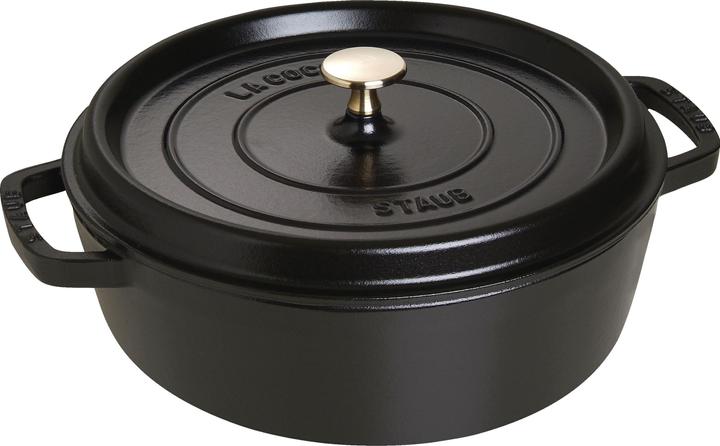 Immagine prodotto Staub La Cocotte,Cocotte piatta, 28 cm nera rotonda in ghisa (Padella per friggere, Ghisa)