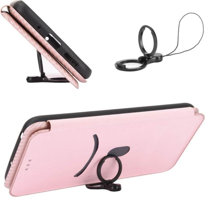 Produktbild Cover-Discount Google Pixel 7a - Carbon Look Flip Case rosa (Google Pixel 7a)