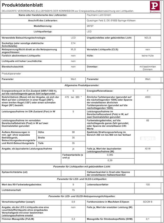 Produktbild Paulmann Kerze (E14, 5 W, 470 lm, 1 x, F)