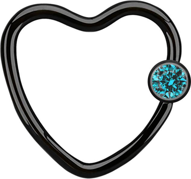 Immagine prodotto Star Piercing Anello con chiusura a microsfera Cuore nero con sfera di cristallo acqua (senza ottone, Acciaio chirurgico 316L)