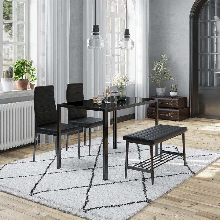 Actual product image Vicco Esstisch-Set Grand, Schwarz, 120 x 70 cm 4-teiliges Set (Glass)