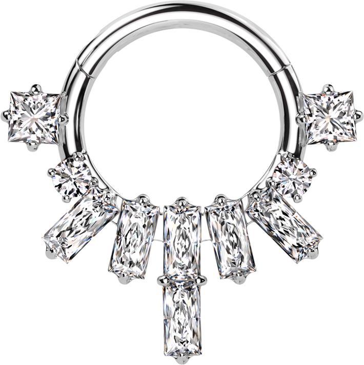 Immagine prodotto Star Piercing Anello a micro segmenti incernierato con cristalli princess in argento e due cristalli rotondi e (Acciaio chirurgico 316L, senza ottone)