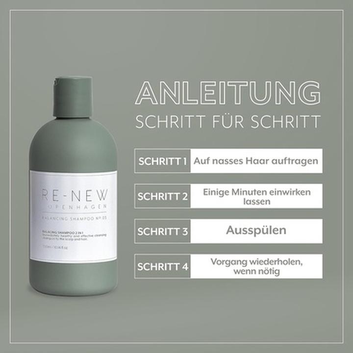 Produktbild Re-New Copenhagen Balancing Shampoo 2 in 1 Premium Haarpflege Unisex Vegan Sulfatfrei 300ml (300 ml, Flüssiges Shampoo)