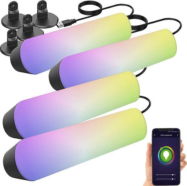 Produktbild Luminea 4er-Set WLAN-USB-Stimmungsleuchte mit RGB+CCT-LEDs, App, 80lm, 3,5 W (IP44)