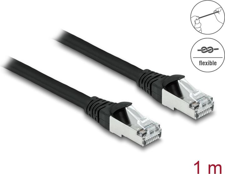 Actual product image Delock RJ45 network cable Cat.6A S/FTP PUR Outdoor 1 m black (S/FTP, CAT6a, 1 m)