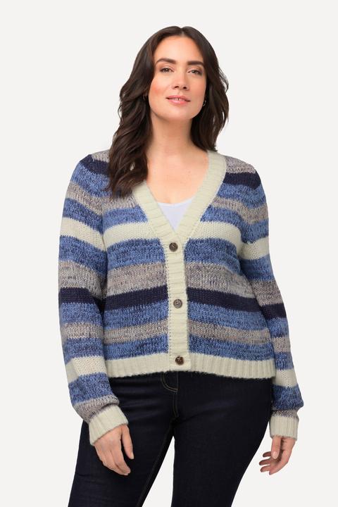Produktbild Ulla Popken Strickjacke, Streifen, kurz, V-Ausschnitt, Langarm (58)