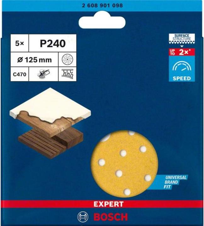 Actual product image Bosch Professional Zubehör Expert C470 Sandpaper multi-hole for random orbital sander, 125 mm, G 240, 5-pcs. (240)