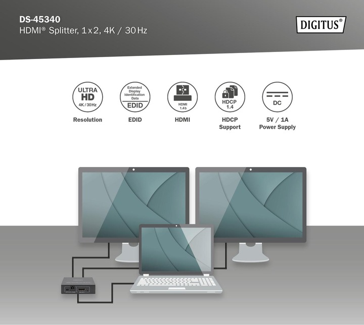 Produktbild Digitus HDMI Splitter, 1x2, 4K / 30 Hz