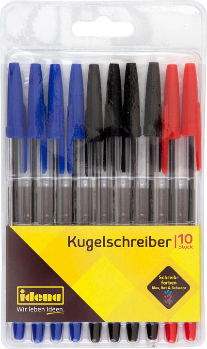 Produktbild Idena 500234 - Kugelschreiber, 10 Stück, sortierte schreibfarben (Blau, Rot, Schwarz, 10 x)