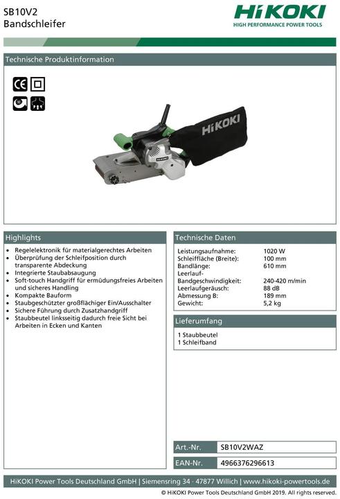 Produktbild Hikoki Bandschleifer 1020W (Bandschleifer, 1020 W)