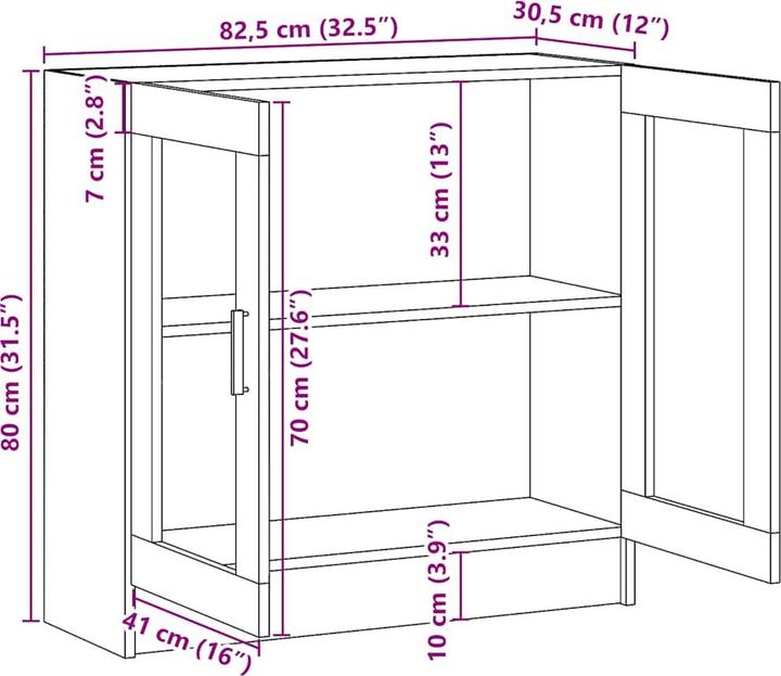 Produktbild vidaXL Vitrinenschrank (82.50 x 30.50 x 80 cm)