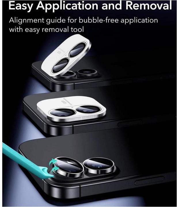 Produktbild ESR Armorite Camera Lens Protectors for iPhone17/16/16 Plus, Clear (1 Stk., Apple iPhone 16, Apple iPhone 16 Plus, Apple iPhone 17)