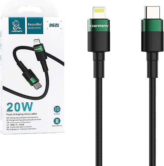 Actual product image Denmen DENMEN-KABEL USB TYP-C - LIGHTNING PD 3.6 SCHWARZES GEFLOCHTENES 1M D62 20W (1 m, 20 W)