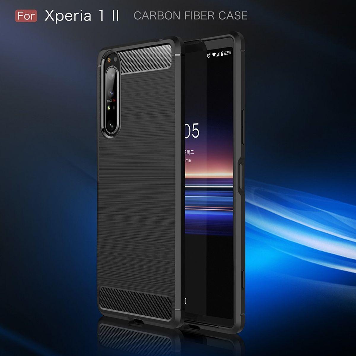 Thumbnail - König Design Hülle Handy Schutz für Sony Xperia 1 II Case Cover Bumper Carbon Optik TPU Blau (Sony Xperia 1 II), Smartph...