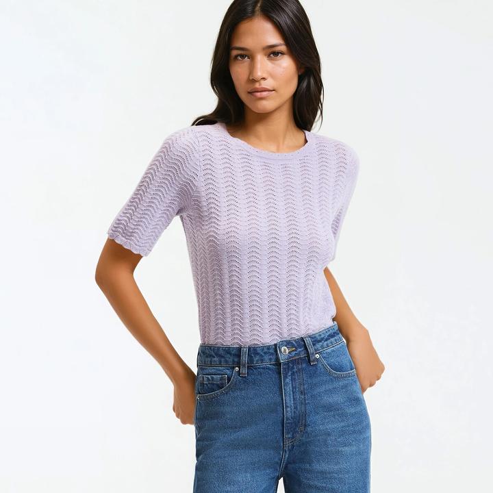 Produktbild BlockX Pullover mit Rundhalsausschnitt und kurzen Ärmeln aus Pointelle-Mesh (M)