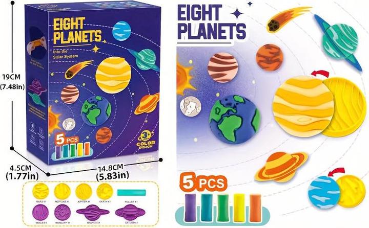 Activity Board Solar System Modeling Clay Set for Kids – 14 Piece Space-Themed Plasticine Toy with Planetary Molds