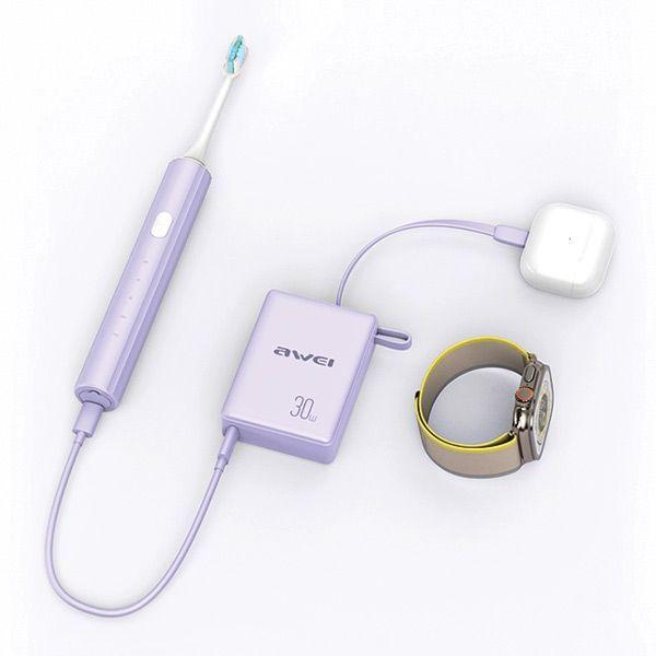 Actual product image Awei PowerBank z wbudowanym kablem P87K 10000mAh czarny/black 30W (10000 mAh, 30 W)