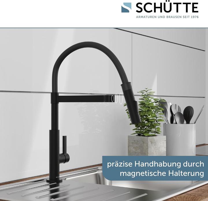 Produktbild Schütte Wasserhahn Küche MIAMI Spültischarmatur Schwarz matt mit Soft-Touch Schlauch Schwenkbar 79147