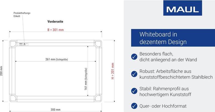 Produktbild Maul Whiteboard MAULprimo 20,0 x 30,0 cm weiss kunststoffbeschichteter Stahl (30 x 20 cm)