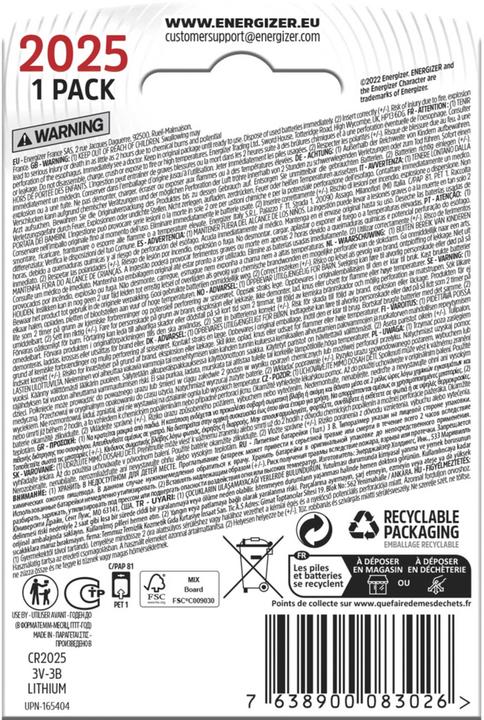 Produktbild Energizer CR2025 Lithium (1 Stk., CR2025, 163 mAh)