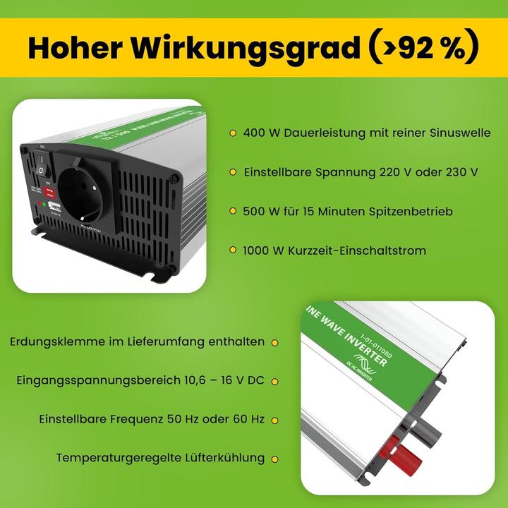 Image du produit Offgridtec ® PSI Convertisseur de tension sinusoïdale 500W 1000W 12V à 230V