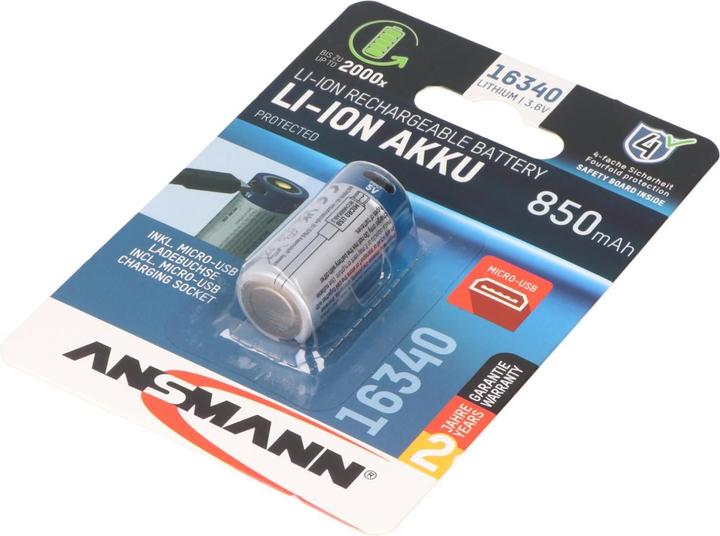 Actual product image Ansmann Akku 16340, RCR123, CR123A mit USB-C Ladebuchse (850 mAh)
