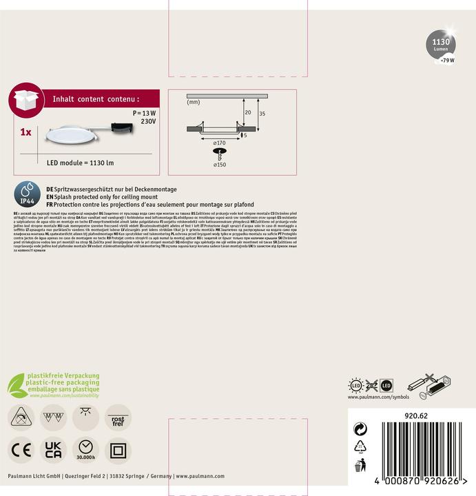 Actual product image Paulmann Built-in panel Quality Line (780 lm)