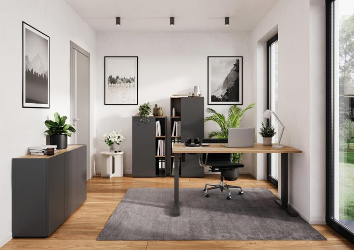 Actual product image Germania Boras height-adjustable desk cashmere rectangular, C-foot frame black 140.0 x 80 (140 x 80 x 71 cm)