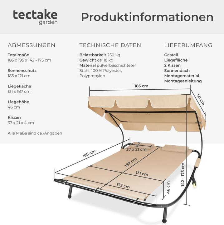 Actual product image tectake Sun lounger double (195 cm)