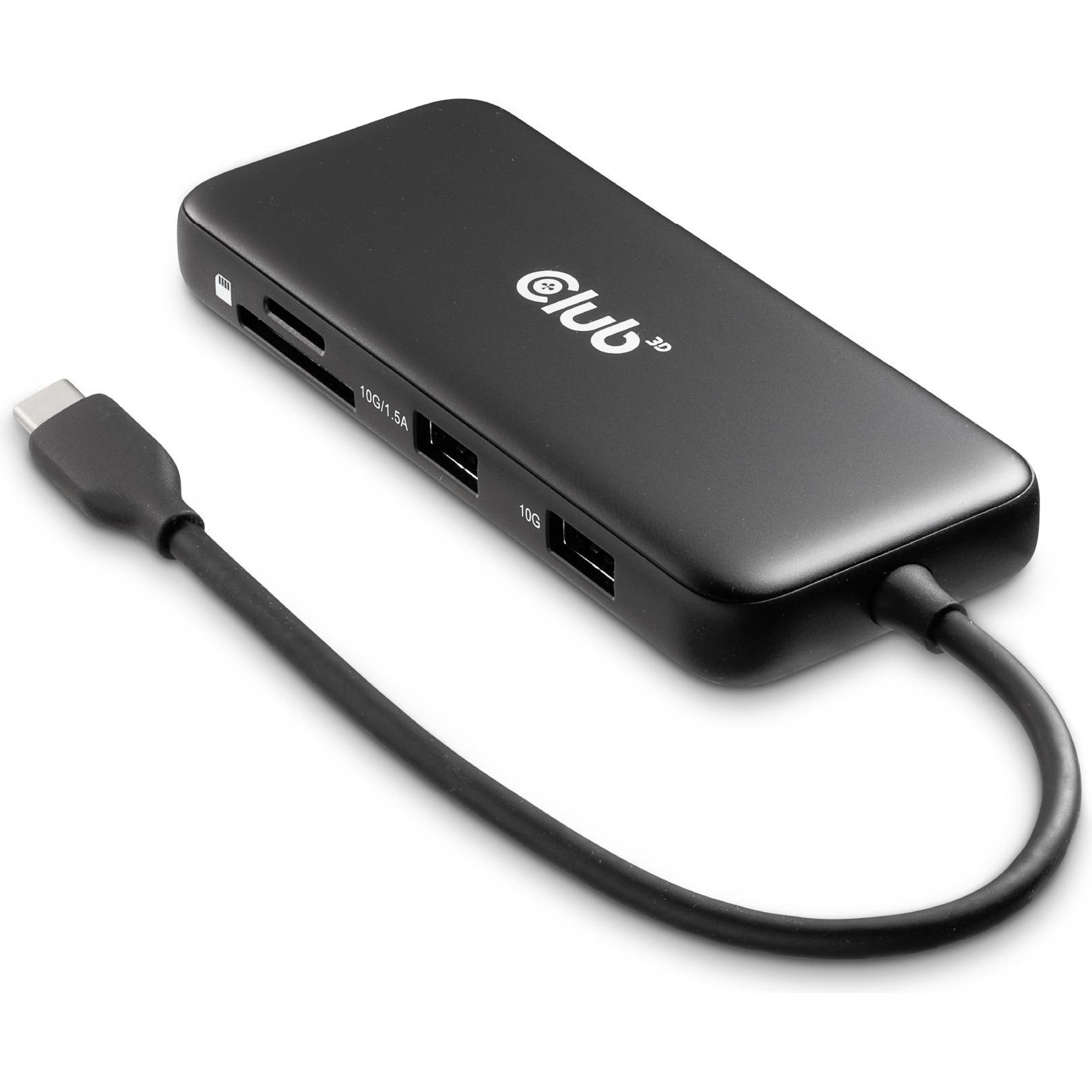 Club 3D Club3D USB-C 8-in1-HUB > DP/HDMI/USB-C/RJ45 8K30Hz PD100W retail (USB-C, 8 porte), Docking station + Hub USB, Nero