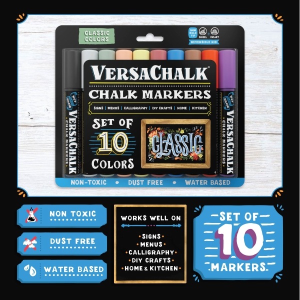 Produktbild VersaChalk - Classic Flüssigkreide Marker 10er Set mit 5mm (Weiss, 5 mm, 10 x)