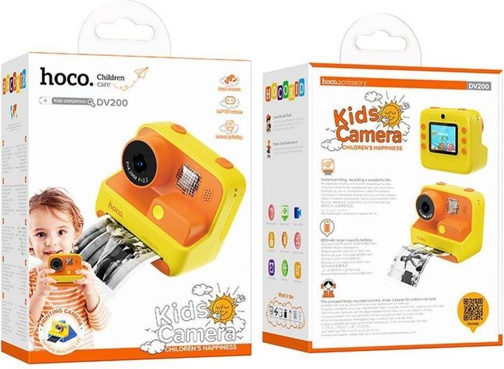 Actual product image Hoco Headphone with microphone digital kids camera with printer DV200 yellow