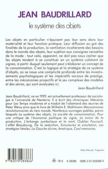 Produktbild Le système des objets (Französisch, Baudrillard Jean, 1989)