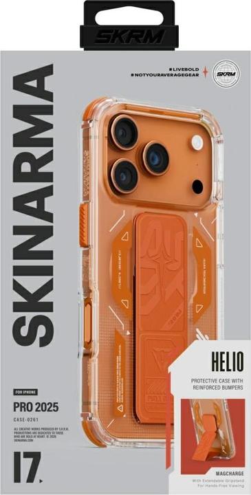 Actual product image Skinarma Helio Case for iPhone 17 Pro Magnetic Charging + Grip Stand Orange (Apple iPhone 17 Pro)