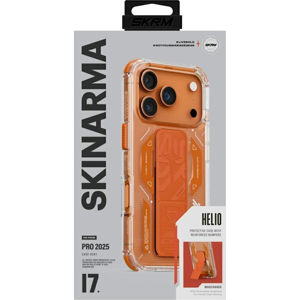 Skinarma Helio Case for iPhone 17 Pro Magnetic Charging + Grip Stand Orange (Apple iPhone 17 Pro), Cover smartphone, Arancia
