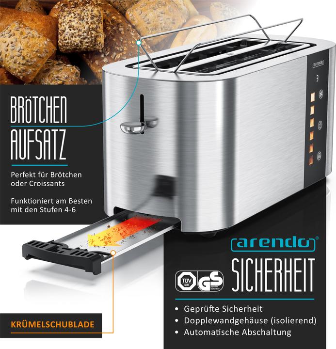 Actual product image Arendo Toaster Edelstahl 4 Scheiben Langschlitz, Touch Display, Restzeit & Bräunungsgradanzeige, 1500 W (EU plug)