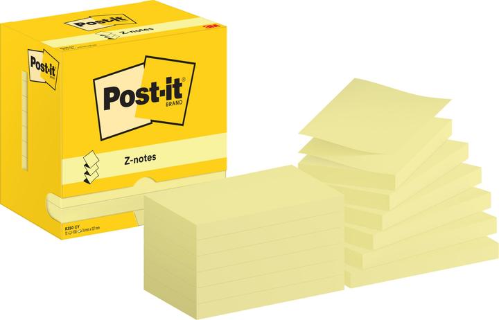 Produktbild Post-it Notizzettel Z-Notes 76 x 127 mm, Gelb, 12 Blöcke (76 x 127 mm)