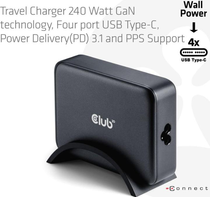 Image du produit Club 3D Club3D chargeur de voyage 4xUSB type C PD 240W retail (240 W)
