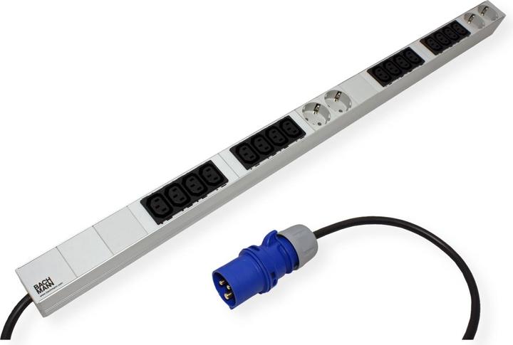 Actual product image Bachmann IT PDU ALU 1HE 16x C13 4x earthing contact CEE 16A blue