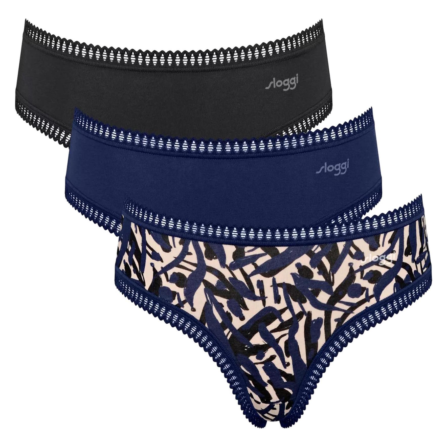 Sloggi, Damen, Unterhosen, 3er Pack Go Crush Hipster, Mehrfarbig, Schwarz, Blau, (L, 3er Pack)