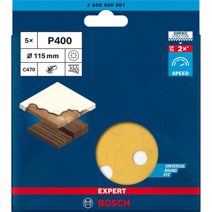 Produktbild Bosch Professional Zubehör EXPERT C470 Schleifpapier mit 8 Löchern für Exzenterschleifer, 115 mm, G 400, 5-tlg. (400)
